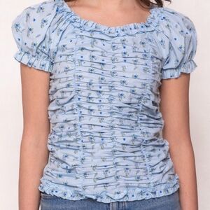 Ivy City Co Vivi 1X Light Blue Floral Ruched Top